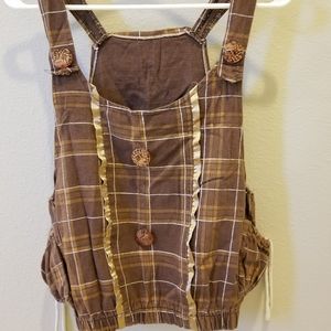 Brown Overalls Top (Size: Small)